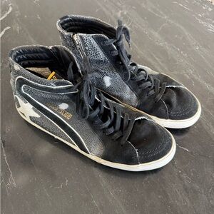 Golden Goose Mens Black and White High-Top Sneakers